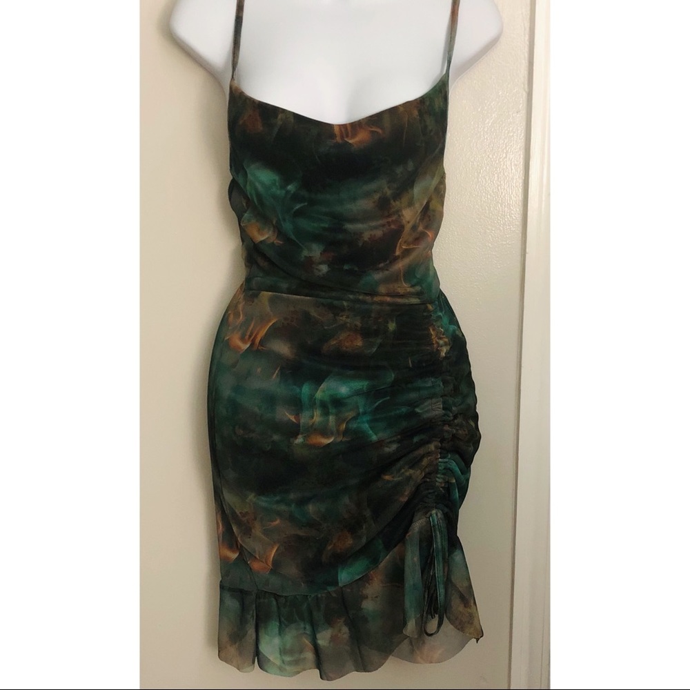 Printed Frill Mini Dress (Green)